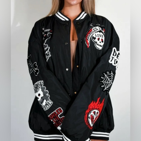 ALF Assholes*s Live Forever Black Chenille Varsity Patches Jacket Mens Size XL - Picture 1 of 2